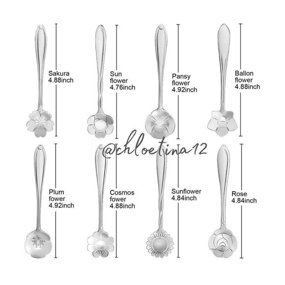 Silver Gold 8pcs Stainless Steel Flower  Spoon Set - Picture 3 of 16
